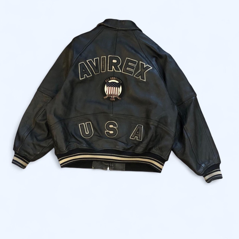 VINTAGE OFFICIAL CHAMPIONSHIP AVIREX Icon Leather Bomber Varsity Jacket BLACK XL
